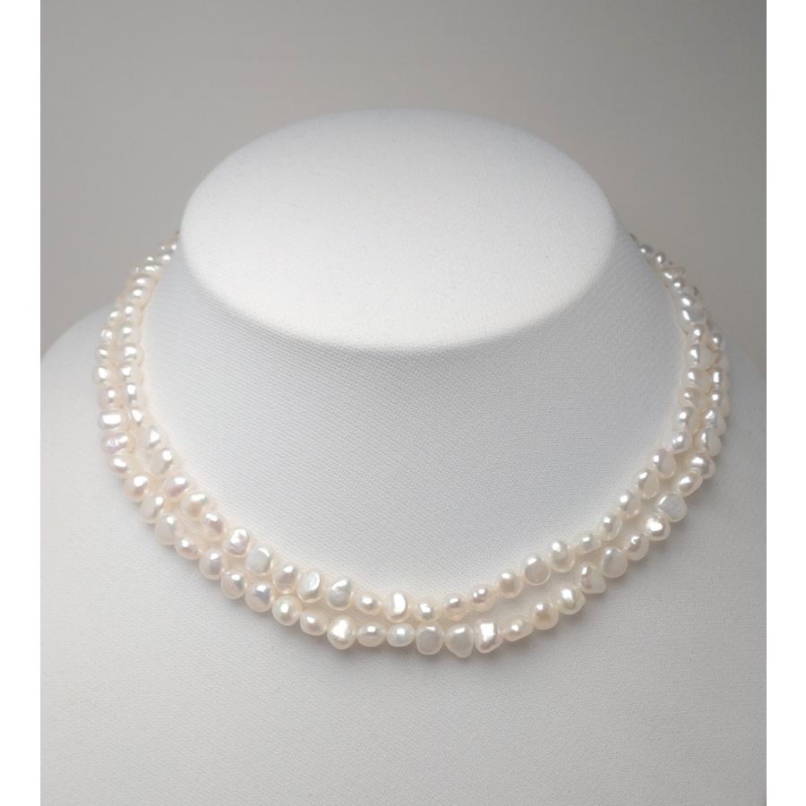 淡水真珠ネックレス 80cm バロック 6-7mm ホワイト SV引き輪 1連と2連