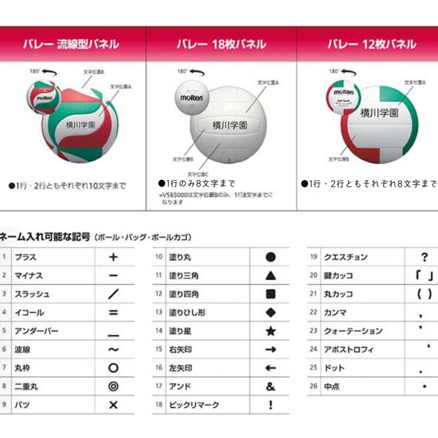 【メーカー品切れ、7月上旬までにお届け予定】モルテン(molten) フリスタテック バレーボール4号検定球 6個セット V4M5000-6SET-NAME(ネーム入り)｜volleyballassist｜04