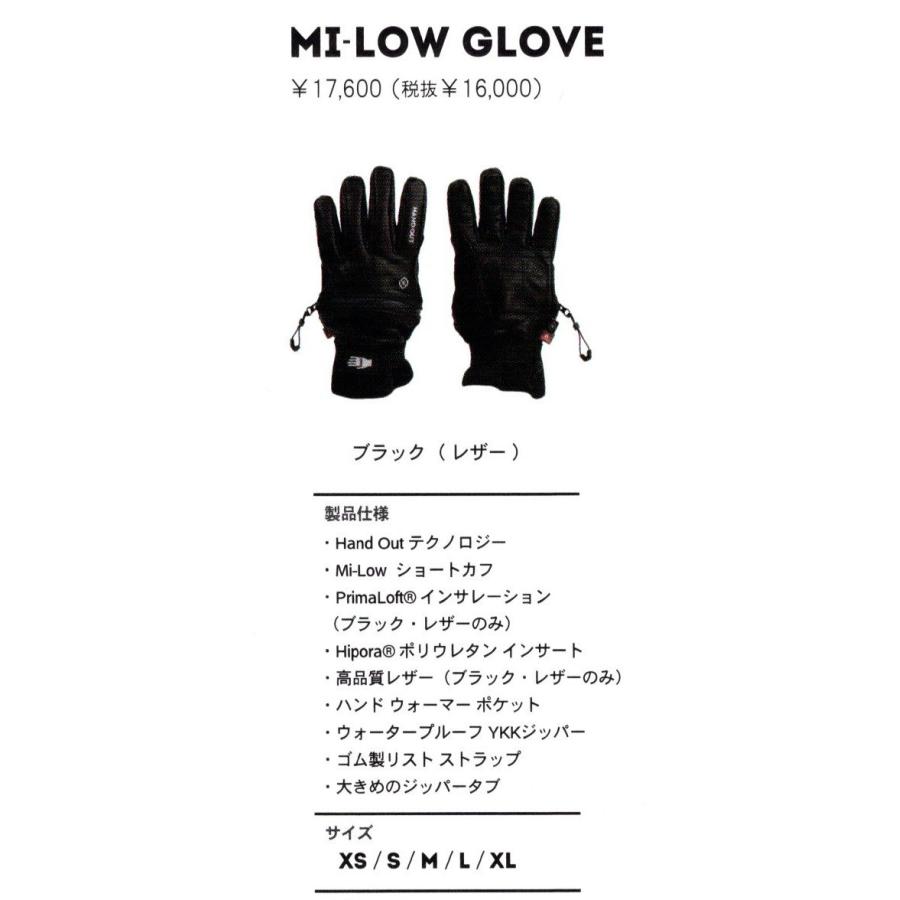2324 HAND OUT GLOVES ハンド アウト グローブ MI LOW GLOVE ブラック レザー グローブ スノーボード