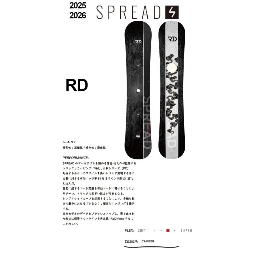 特典付き 25-26 SPREAD スプレッド RD アールディー キャンバー 菅谷 佑之介監修 尾川 慎二 プロデュース スノーボード トリック カービング 正規品 2025-2026 |  | 01