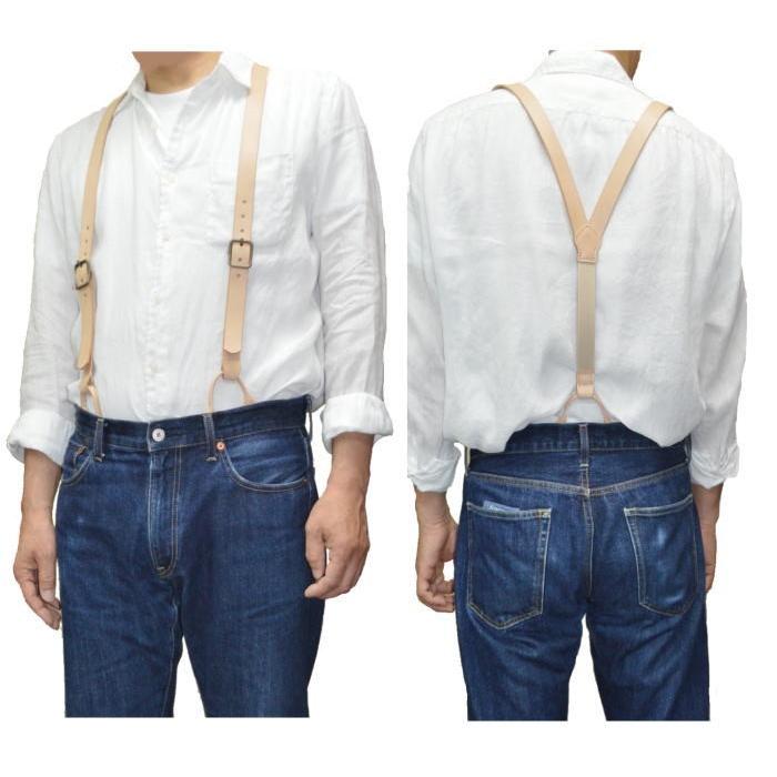 サスペンダー ボタンホール メンズ 革製 牛革 本革 ヌメ革 栃木レザー