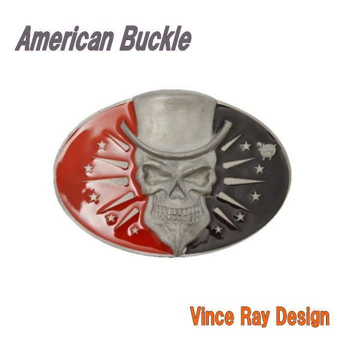 デザインバックル Vince Ray スカル オーバルバックル 赤と黒 