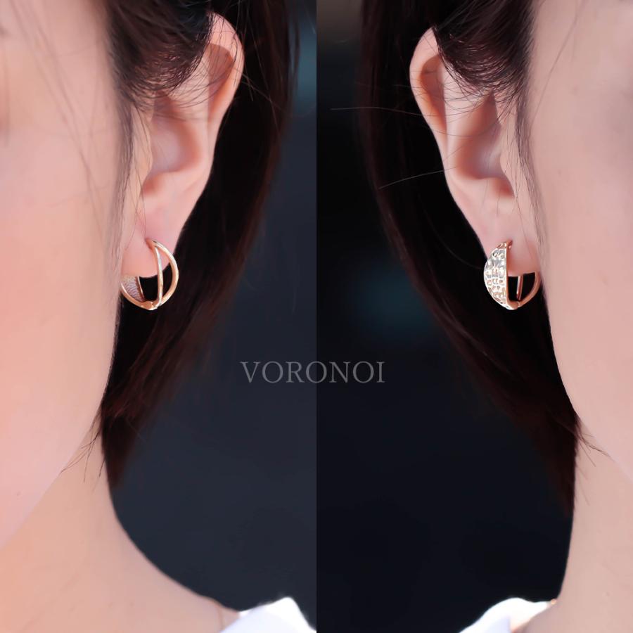 K10 2way イヤリング フープ イヤーカフ 両耳用 シンプル 男女兼用 レディース メンズ プレゼント ギフト ゴールド gold VORONOI ボロノイ 特許 簡単脱着_3