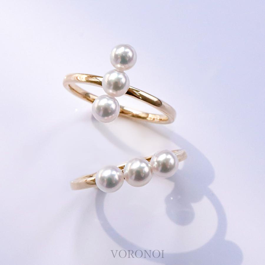 K10 アコヤ真珠 ヨコ 3連 リング 指輪 ベビーパール 約4mm - 約4.5mm