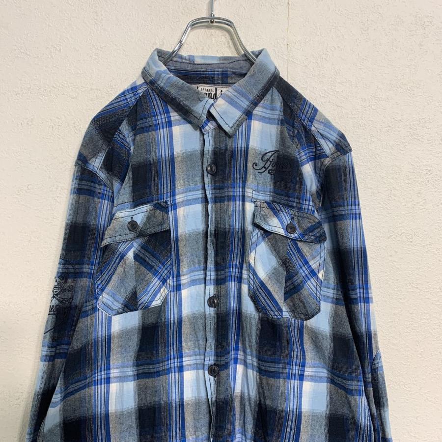 jack and jones 長袖 チェックシャツ XL ブルー系 2ポケット ジャックアンドジョーンズ 刺繍ロゴ チェック柄 古着卸