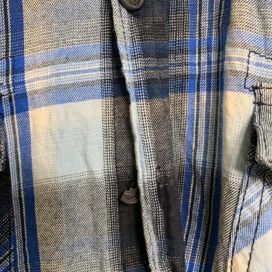 jack and jones 長袖 チェックシャツ XL ブルー系 2ポケット ジャックアンドジョーンズ 刺繍ロゴ チェック柄 古着卸