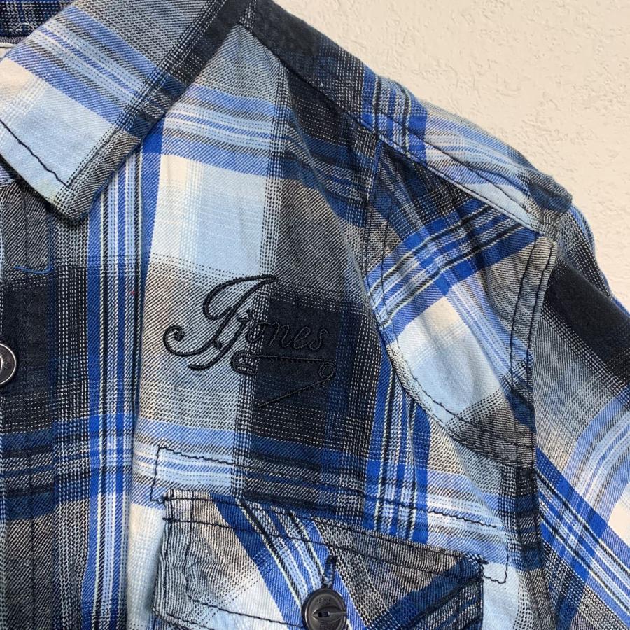 jack and jones 長袖 チェックシャツ XL ブルー系 2ポケット ジャックアンドジョーンズ 刺繍ロゴ チェック柄 古着卸