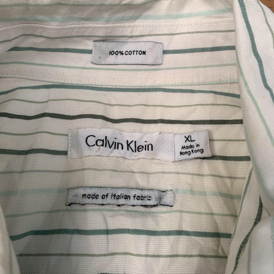 Calvin Klein 長袖 ストライプシャツ XL ホワイト グリーン カルバンクライン ビッグサイズ 古着卸 アメリカ仕入れ  a408-6094｜voxtrading9｜10