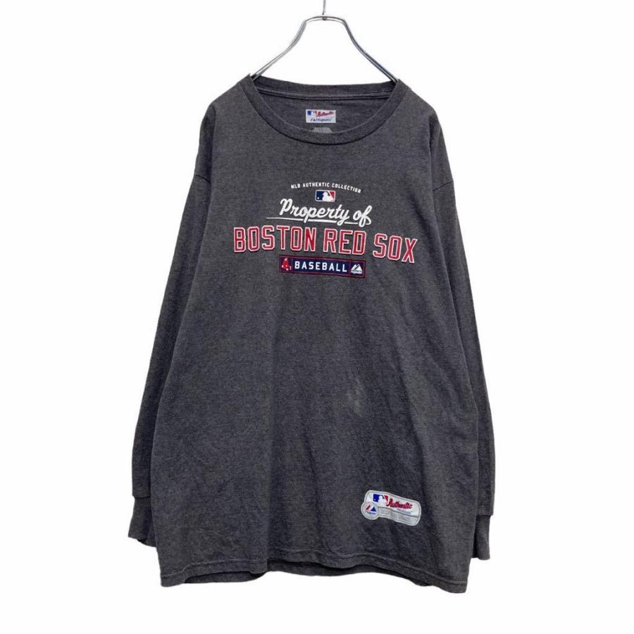 Majestic 長袖 プリント Tシャツ L グレー マジェスティック MLB 