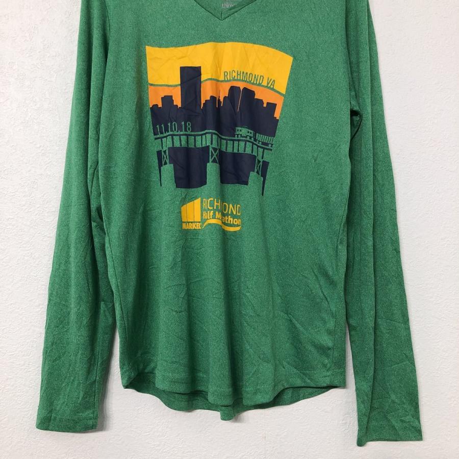 SPORTS BACKERS 長袖 プリント Tシャツ M グリーン ブラック オレンジ スポーツバッカー Vネック スポーツ 古着卸