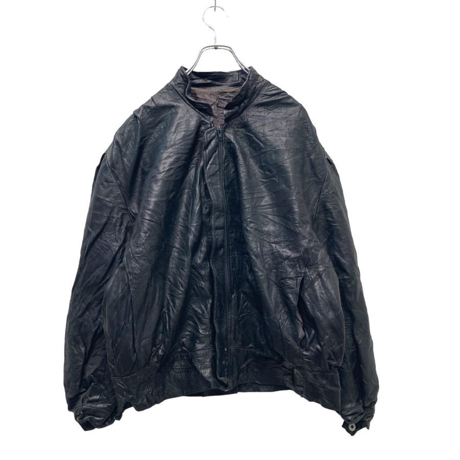 レザージャケット Lサイズ位 レディース 革ジャン ジップアップ 黒 