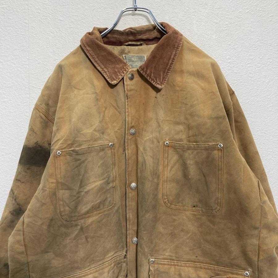vintageボロ古着 刺繍　ワークジャケット NORTH EAST ワークジャケット XL位 ベージュ ミャンマー製 古着卸