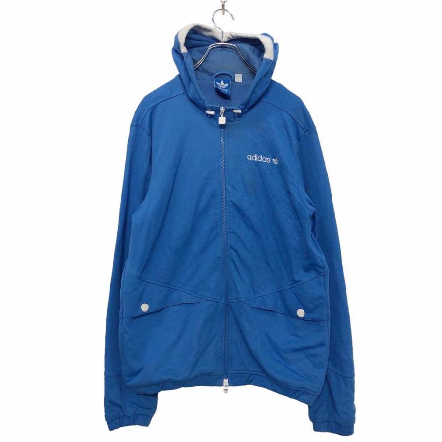 adidas ロゴ スウェット パーカー M ブルー ホワイト ジャージ ジップアップ ポケット 古着卸 アメリカ仕入 a509-6406 ...