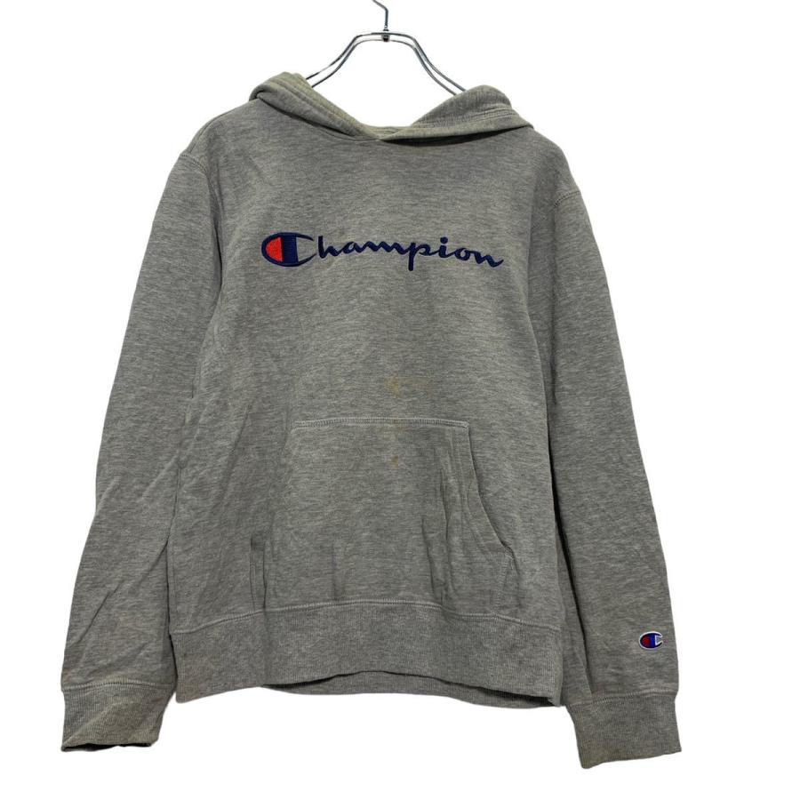 champion プリント スウェット パーカー L グレー ネイビー レッド