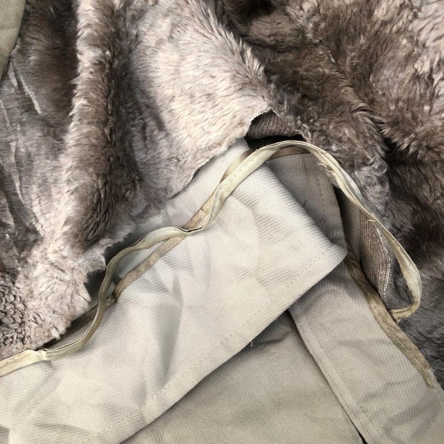 【古着】刺繍入り毛皮ロングコート ベージュ ジグザグ模様 古着】刺繍入り毛皮ロングコート ベージュ ジグザグ模様