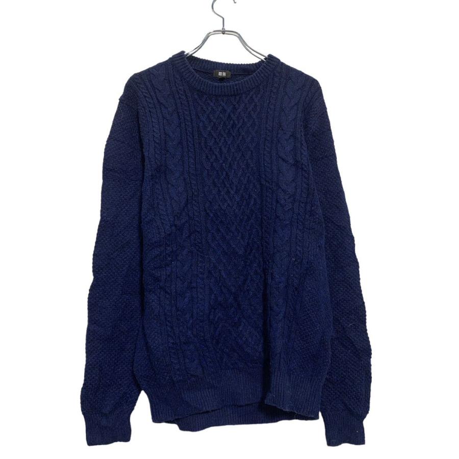 Stone  ブルーネイビー ケーブル編み　ニットセーター　長袖 UNIQLO ケーブル編み ニット セーター XL ネイビー ユニクロ ビッグ