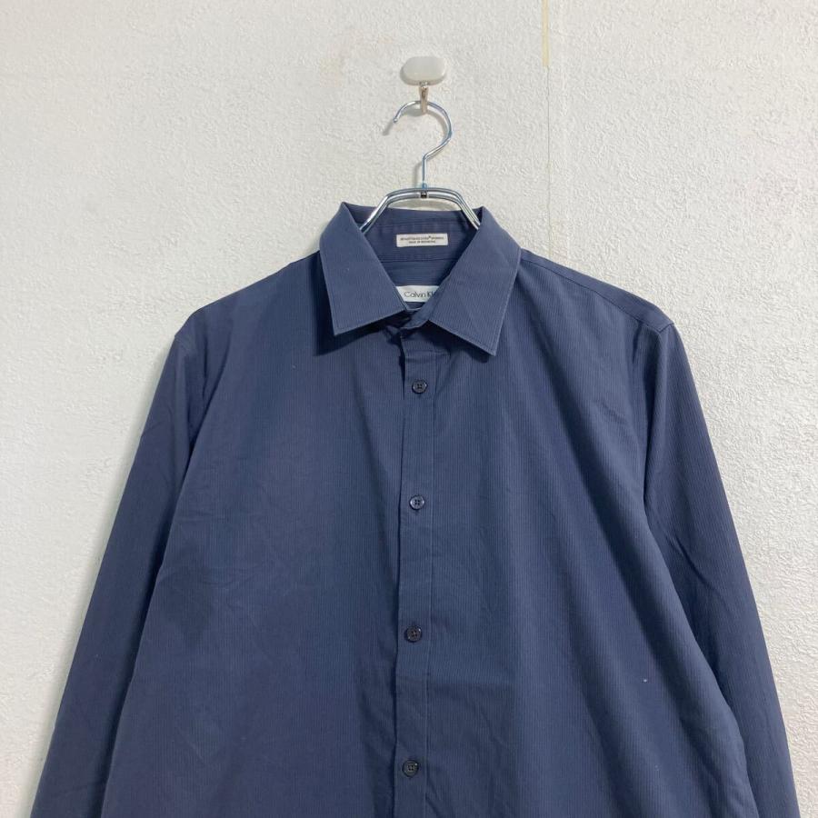 Calvin Klein 長袖 ストライプシャツ M ネイビー ブラック カルバン