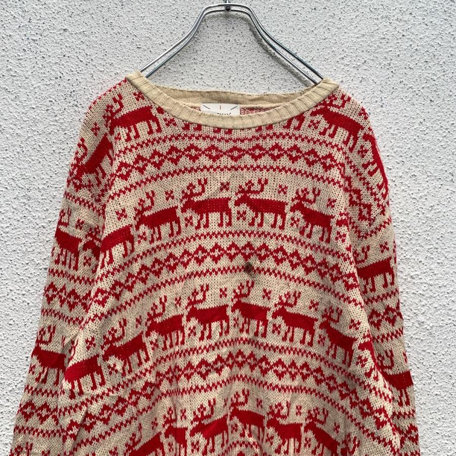 TOP MAN ノルディック柄 アクリルニット セーター M アイボリー レッド