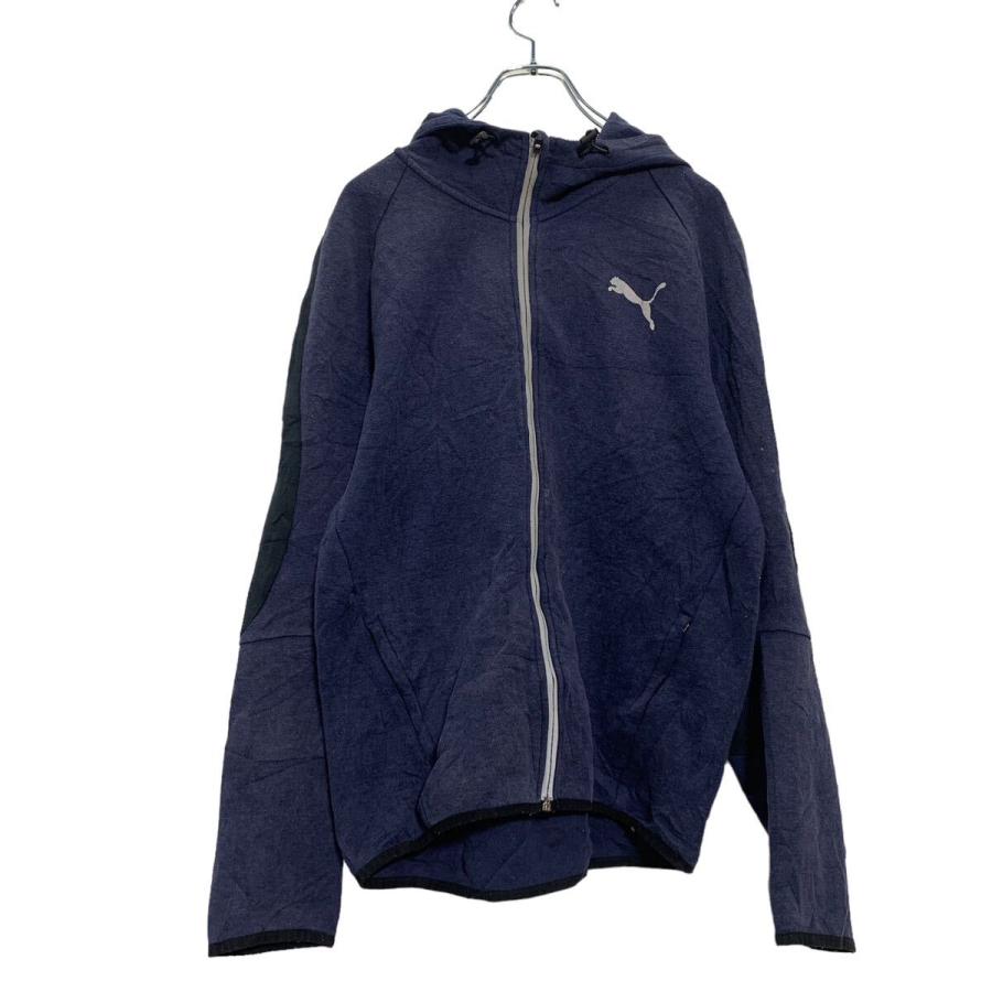 PUMA ジップアップ ロゴ スウェット パーカー M ネイビー シルバー 