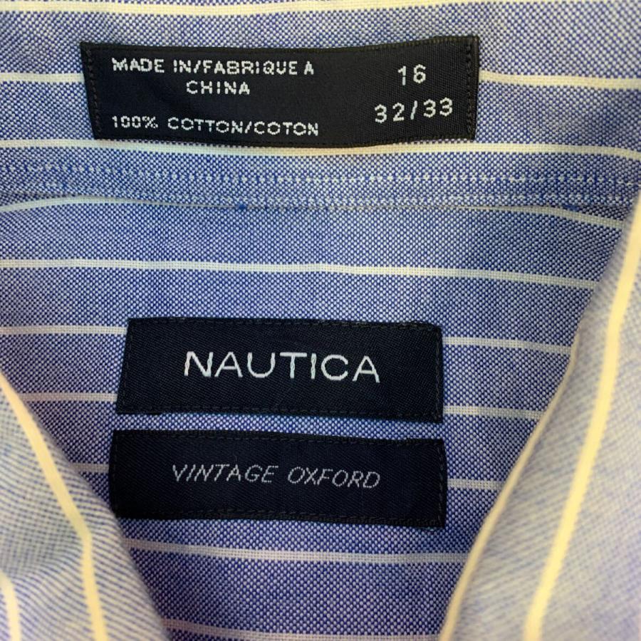 NAUTICA 長袖 ストライプシャツ 16 L〜 ライトブルー ノーティカ