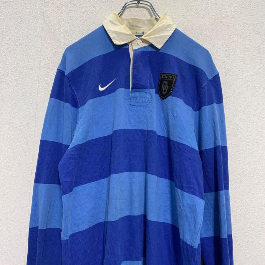 NIKE 長袖 ボーダーポロシャツ L ブルーライトブルー ナイキ ラガー