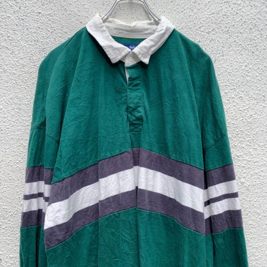 ARIZONA 長袖 ボーダー ポロシャツ XL グリーン グレー ビッグサイズ 