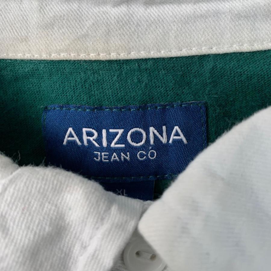 ARIZONA 長袖 ボーダー ポロシャツ XL グリーン グレー ビッグサイズ 