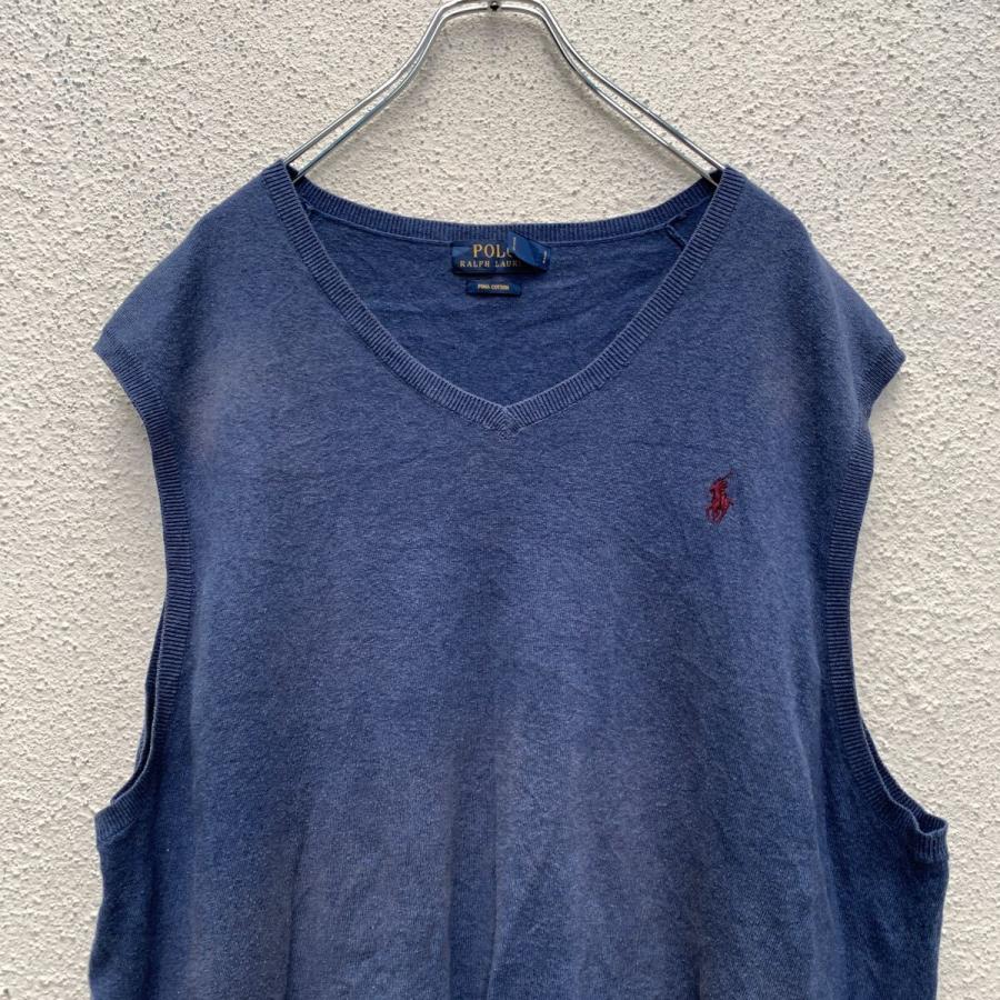 【ポロラルフローレン】コットン ニットベスト ネイビー XLサイズ POLO RALPH LAUREN コットンニット ベスト 2XL ブルー ポロ