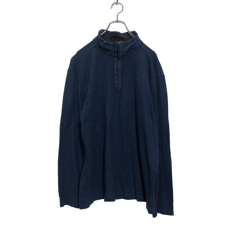 Calvin Klein 長袖 ハーフジップ ロゴTシャツ M ネイビー カルバン 