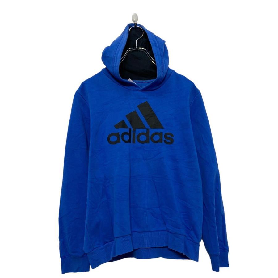 adidas ロゴ スウェット パーカー アディダス M ブルー キッズ 裏起毛