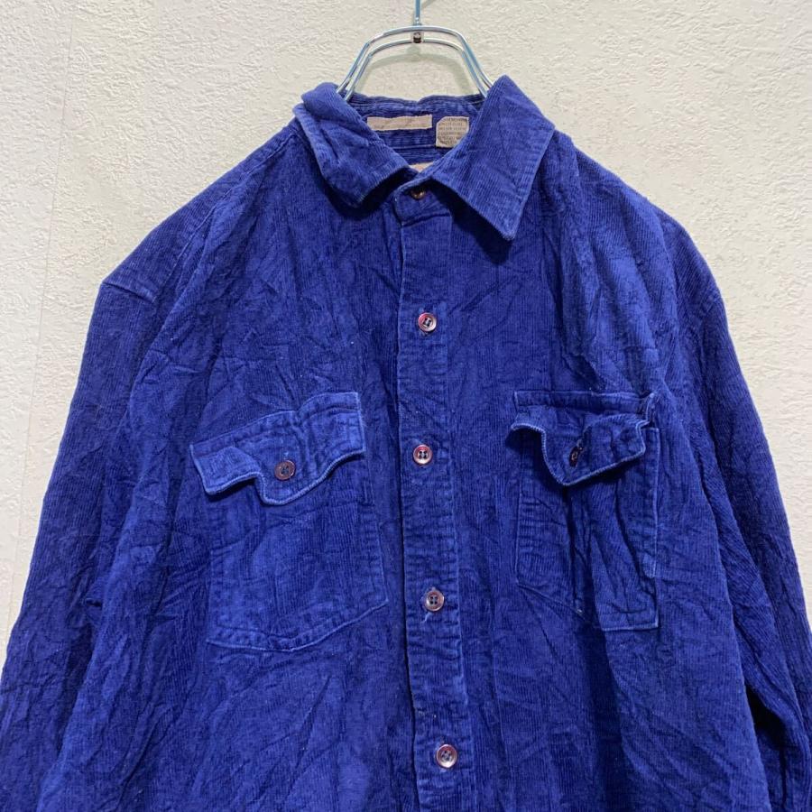 PINE GROVE 長袖 コーデュロイ 無地シャツ M ネイビー ダブルポケット
