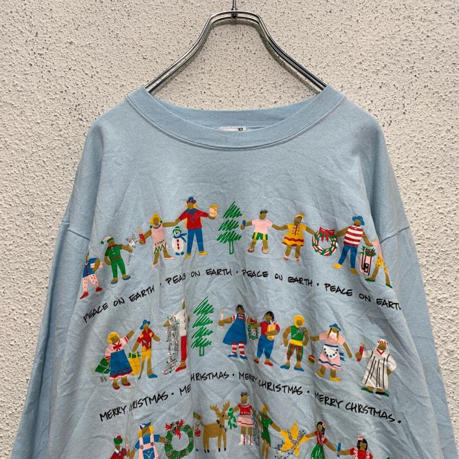 EIZIL プリントスウェット トレーナー S ライトブルー USA製 裏起毛