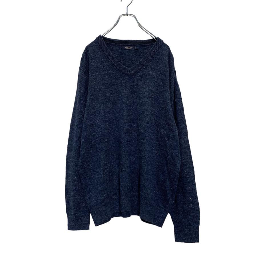 NAUTICA コットンニット セーター L ネイビー ノーティカ Vネック 