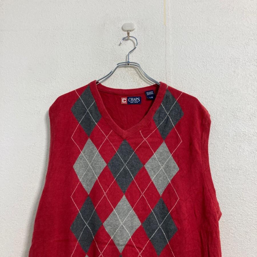 CHAPS コットン ニット セーター ベスト L レッド チャップス Vネック