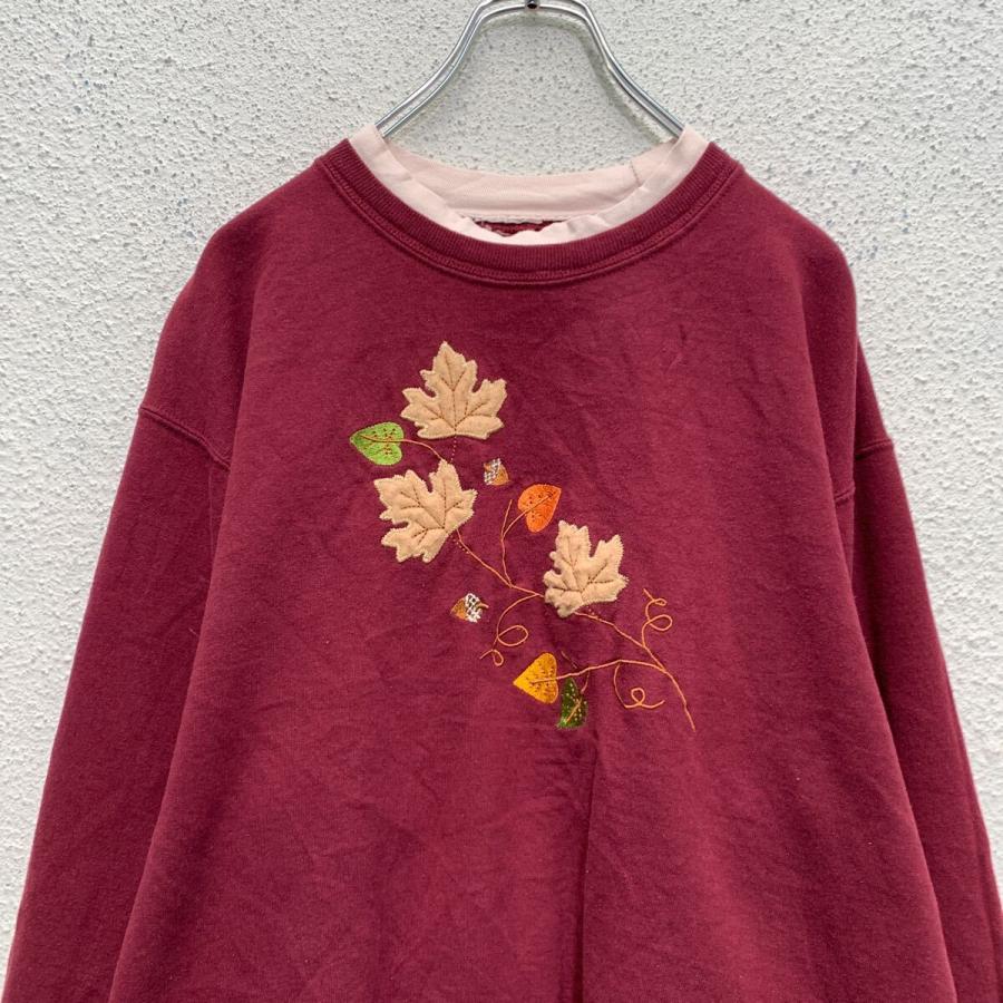 ロゴスウェット トレーナー XL〜 レディース バーガンディ レイヤード