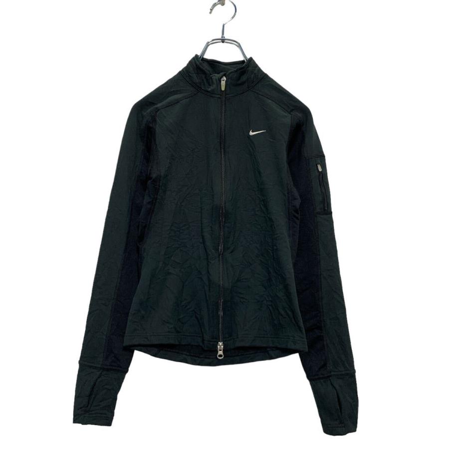 【美品】NIKE ナイキ ナイロンジャケット センター刺繍 スリープロゴ 黒 L NIKE銀タグ90sプルオーバーナイロンジャケットセンター刺繍ロゴ2XL