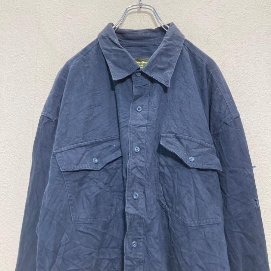 Eddie Bauer 長袖 無地シャツ 2XL ネイビー エディーバウアー ビッグ 