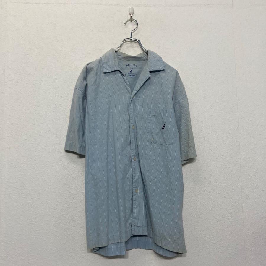NAUTICA 半袖 無地シャツ ノーティカ S ブルー 開襟 オープンカラー
