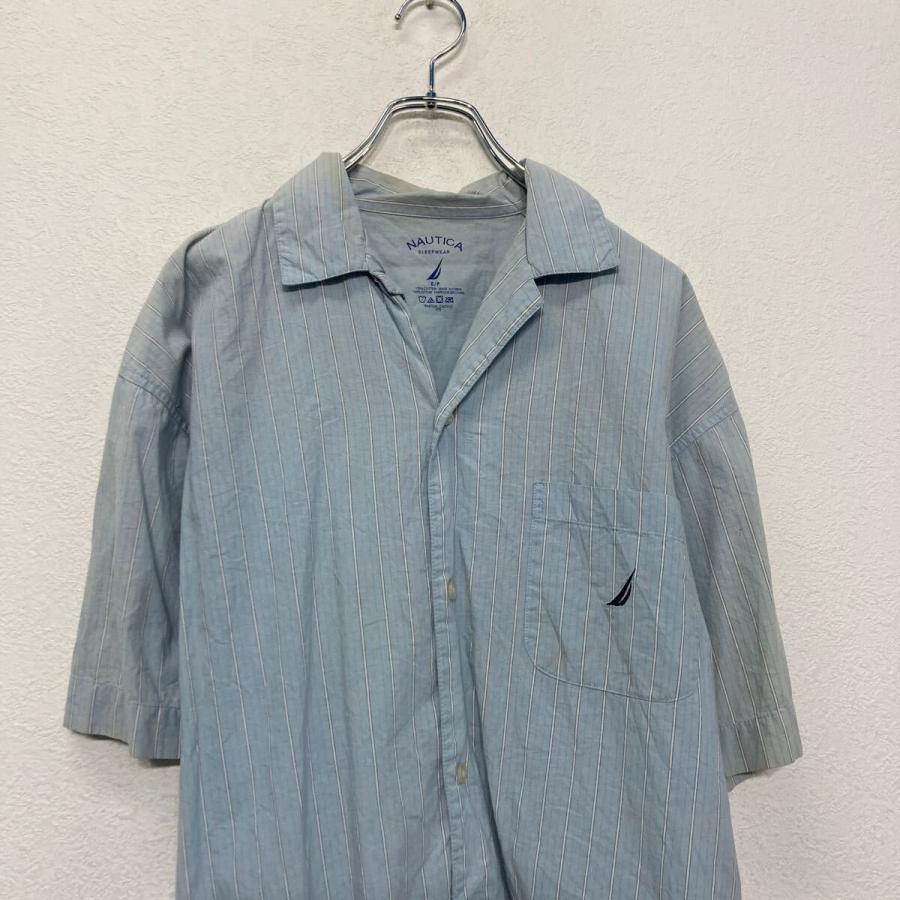 NAUTICA 半袖 無地シャツ ノーティカ S ブルー 開襟 オープンカラー