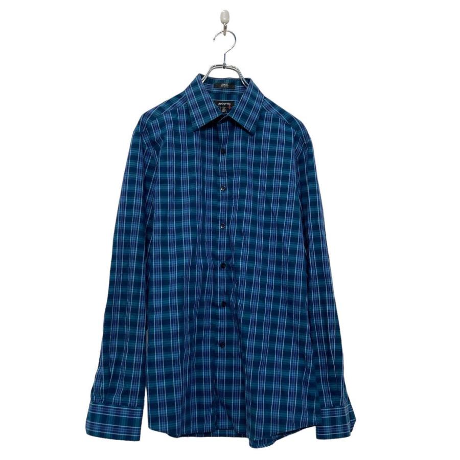 Claiborne 長袖 チェック シャツ L~ ブルー 古着卸 アメリカ仕入 a607