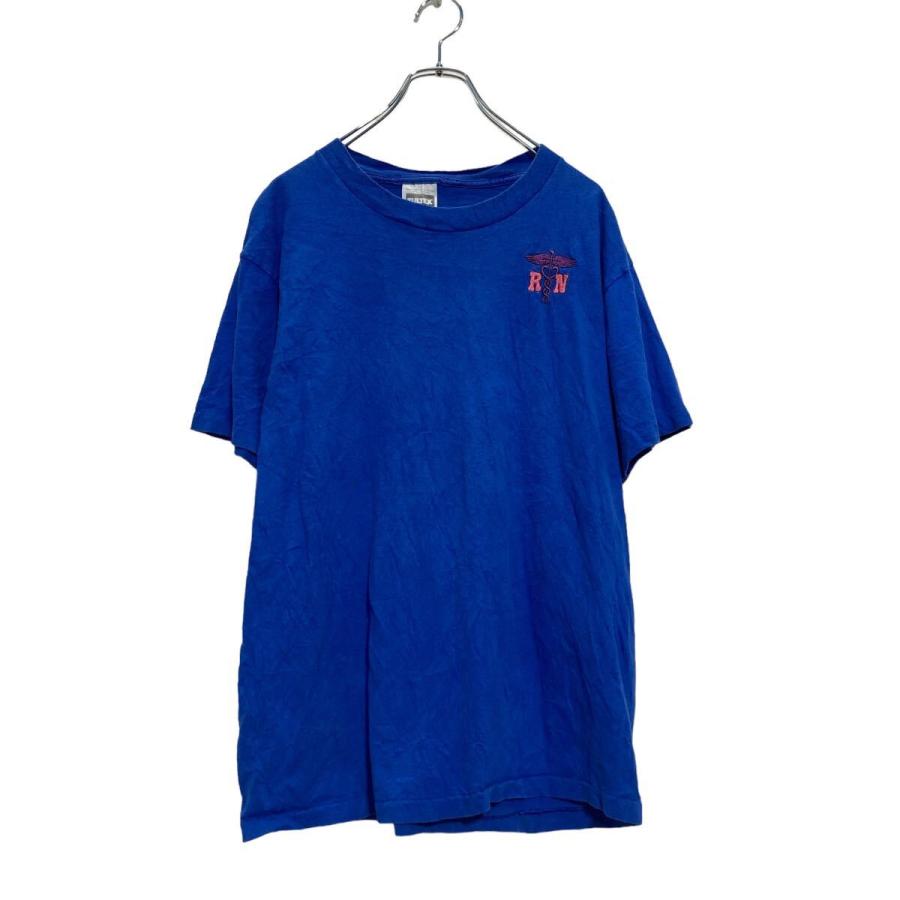 TULTEX 半袖 ロゴTシャツ L ブルー タルテックス 刺繍 クルーネック