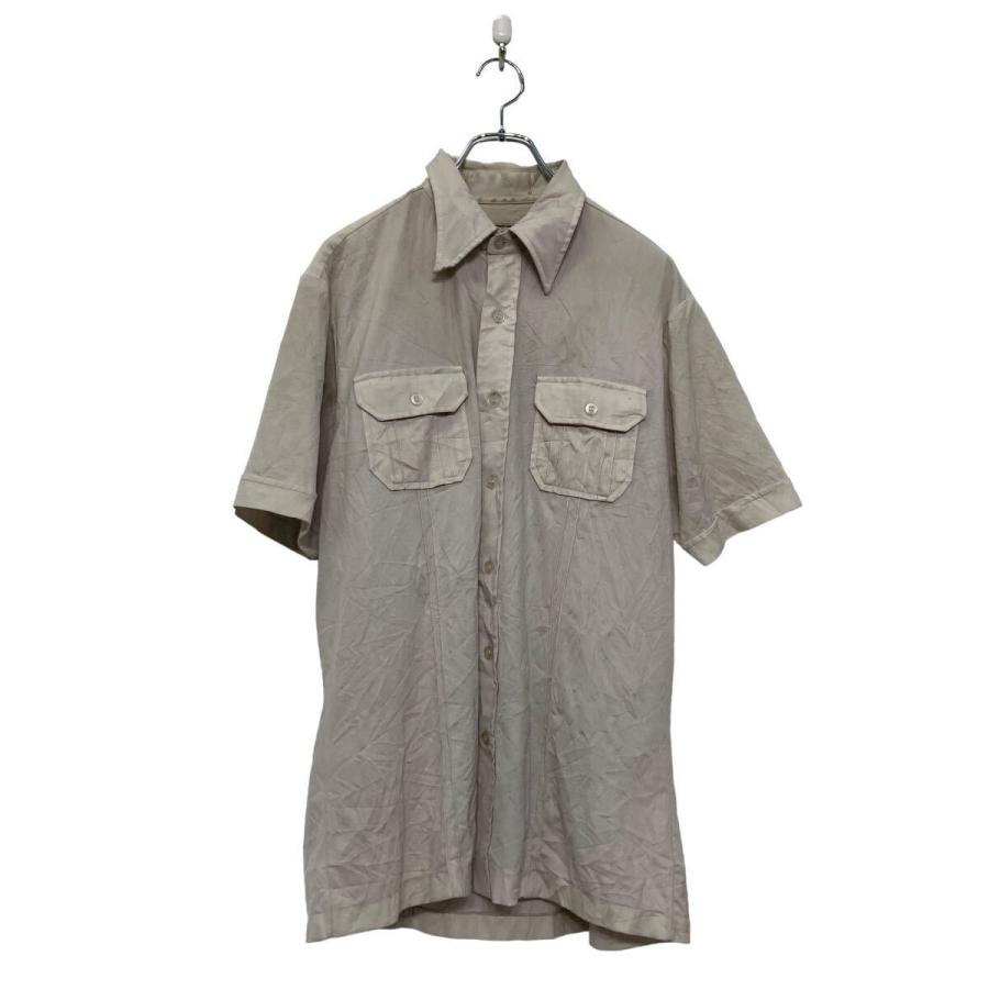 50s-60s MODEL US アメリカ古着 無地 コットン 半袖シャッ Carl michaels 半袖 無地シャツ L ホワイト ベージュ ボタンダウン
