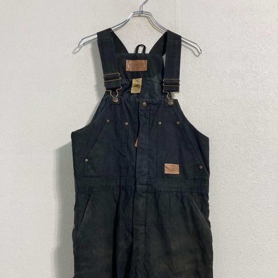 古着 Lサイズ Rats ブラックオーバーオール裏地キルティング SCHMIDT ダック 中綿 オーバーオール W38 ブラック サロペット ワーク
