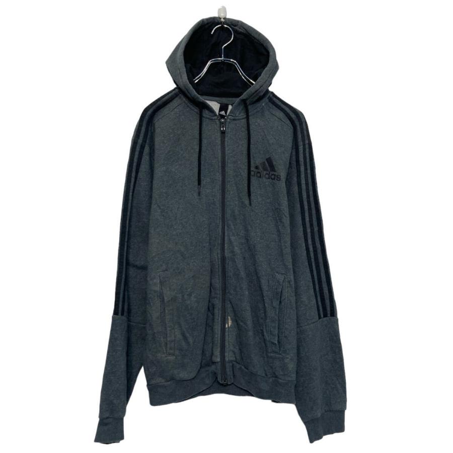 adidas ロゴ スウェット パーカー M グレー フルジップ 裏起毛