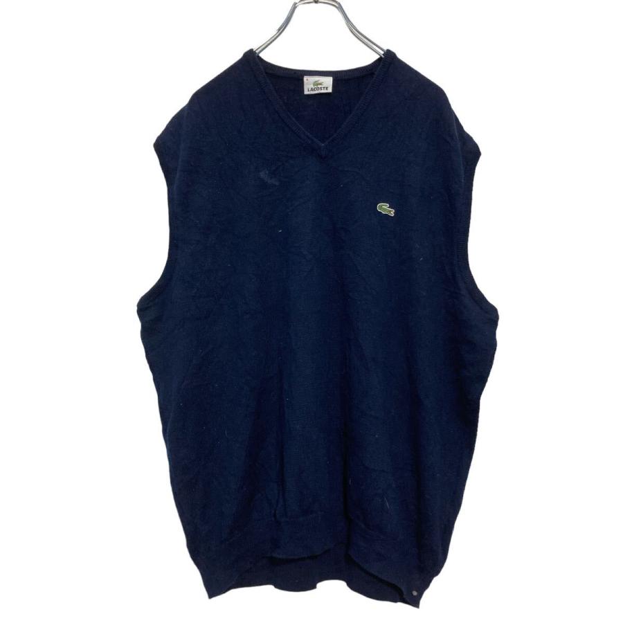 LACOSTE ウールニット ベスト L ネイビー ラコステ Vネック ワン 
