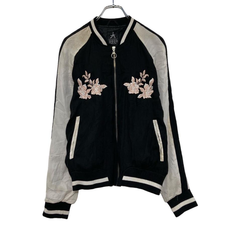 レア！　スカジャン　スーべニアジャケット ATMOSPHERE ナイロン スーベニア ジャケット L~ ブラック ラグラン