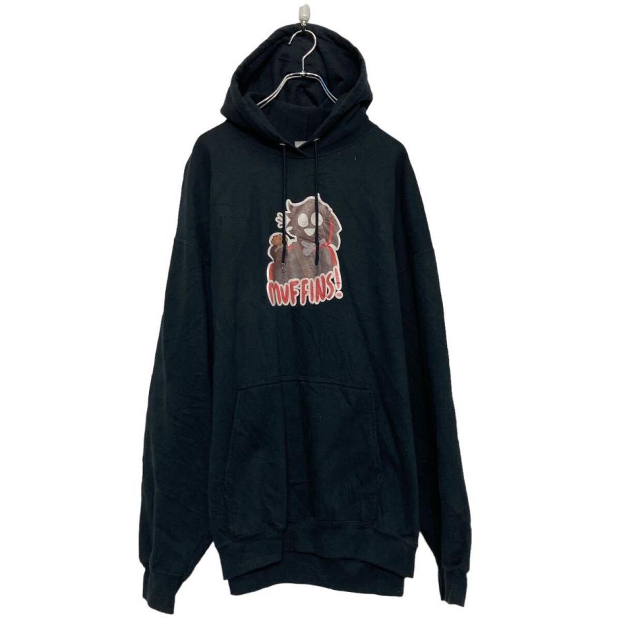 6AS2【SAAD】スウェット　パーカー　インディアンプリント　黒　古着used PORT&COMPANY プリント スウェット パーカー 2XL ブラック ビッグ