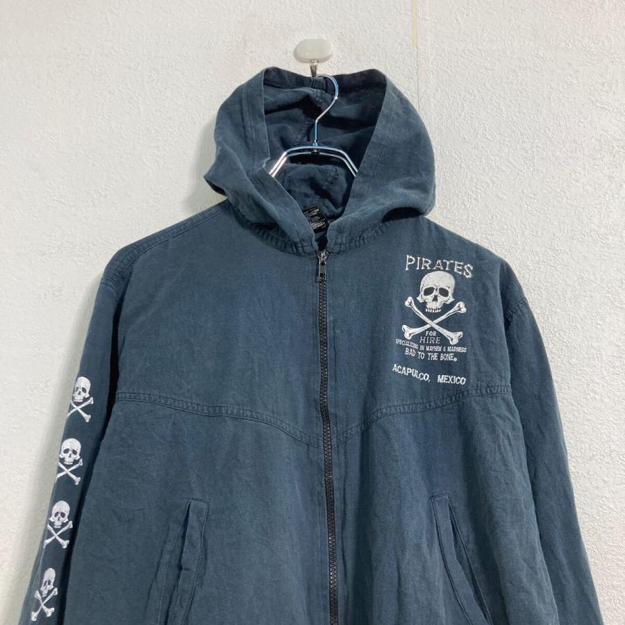 BAD TO THE BONE ジップアップ ジャケット M ブラック パーカー バック