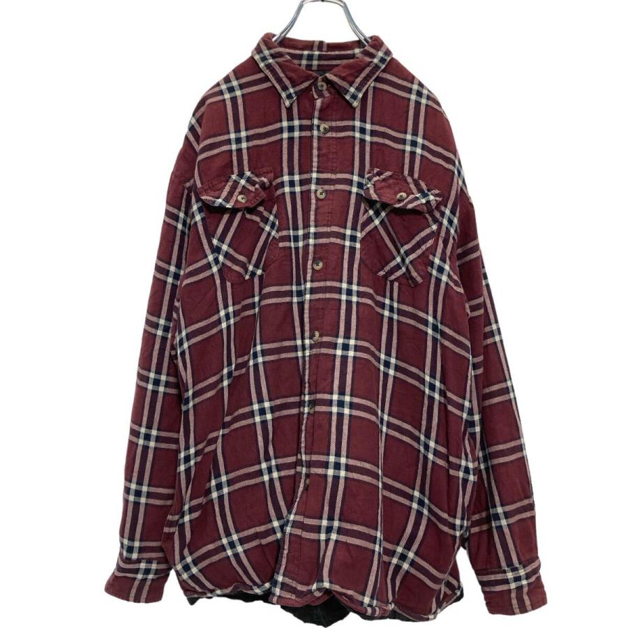 Wrangler 中綿 長袖 チェック シャツジャケット L バーガンディ 