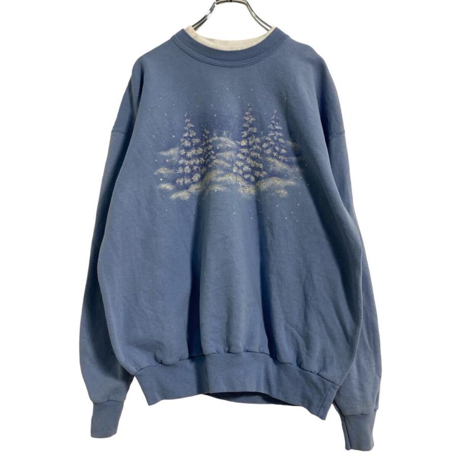 MORNING SUN プリント スウェット トレーナー レディース XL〜 くすみ